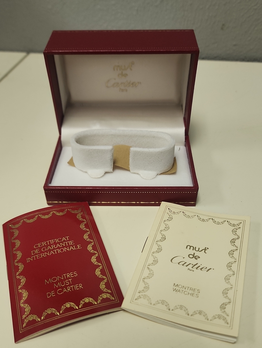 Cartier Red Watch Box with White Interior and Booklets